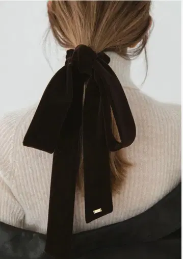 LETICIA 리본 벨벳 스크런치 BROWN