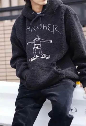 THRASHER 남성용 복슬복슬 보아 후드티