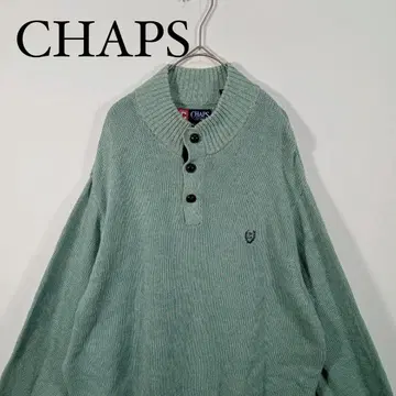 CHAPS 민트 그린 버튼 헨리넥 하이넥 스웨터 L