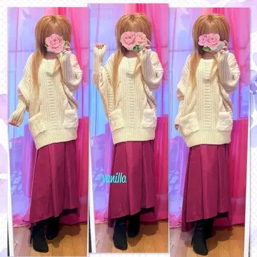 볼륨 돌먼 니트 스웨이드 느낌 플레어 스커트 캐주얼 코디 세트