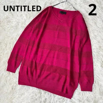 UNTITLED V넥 라메 보더 니트 핑크 2