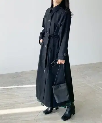 트윌 스탠 칼라 롱 코트 맥시 길이 트렌치 스프링 A라인 장신
