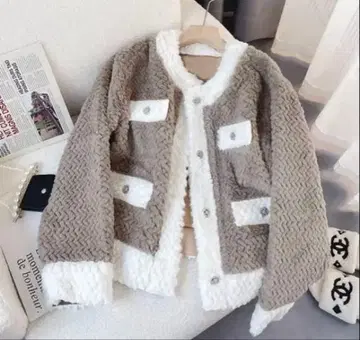 보아 자켓 브라운 화이트 4 포켓