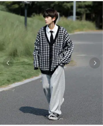 neos 하운드 투스 가디건 오버 사이즈