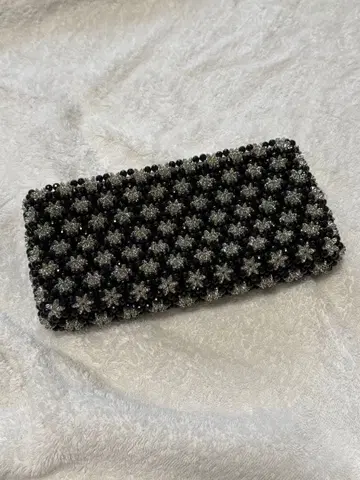 어머니의 핸드메이드 1 블랙과 실버 비즈 파우치 클러치 비즈 뜨개질