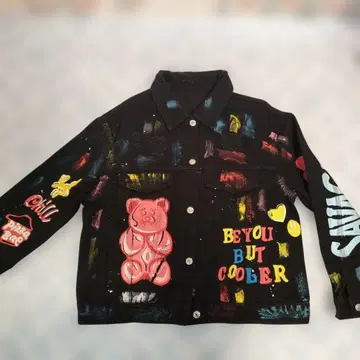 컬러풀 페인트 아트 블랙 데님 자켓