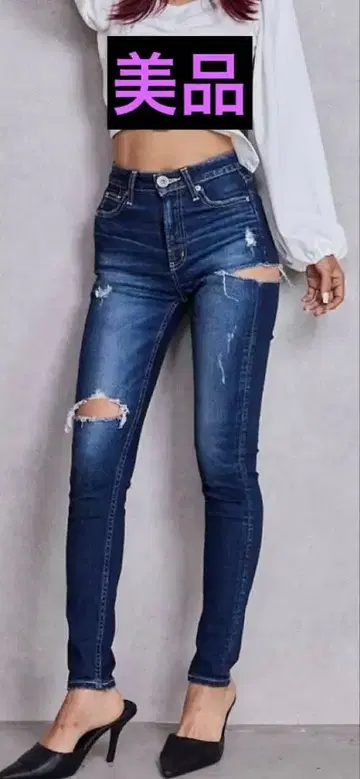 [ GYDA ] 미들 웨이스트 SIDE RIPPED 스키니 데님 팬츠