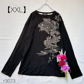 일본풍 패턴 일본풍 토끼 긴팔 티셔츠 빅 사이즈 블랙 [ XXL ]