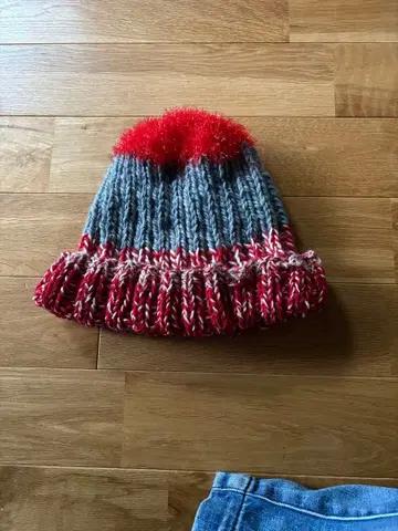 니트 모자 / 손뜨개질 2단 밴딩