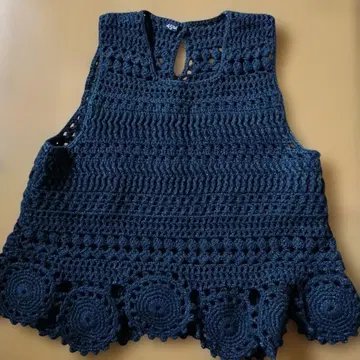 네이비 크로 셰 뜨개질 슬리브리스 니트 베스트 45R