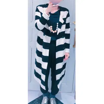 화이트 블랙 보더 롱 코트