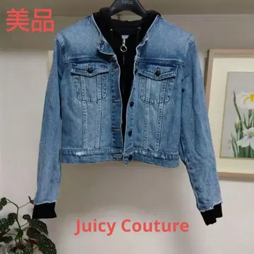 Juicy Couture 데님 크롭 자켓 블랙 리브 & 후드 부착