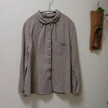 스트라이프 라운드 칼라 셔츠 긴팔