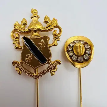 금 도금 넥타이핀 문장 디자인 2개 세트