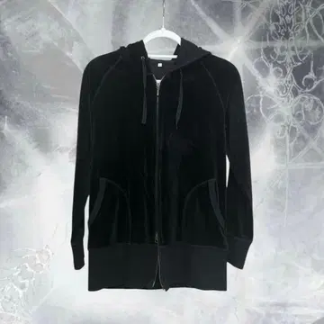 00s archive unknown 더블 지퍼 후드티 벨로아 블랙