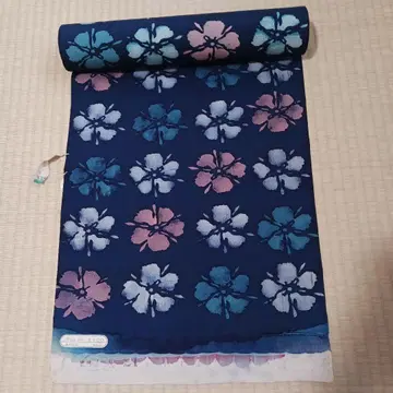 #51 [ 묶음 환영 ] 순수 실크 옷감 깃털 꽃무늬 네이비