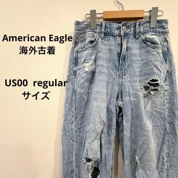 American Eagle 슈퍼 하이라이즈 와이드 레그 데님 데미지