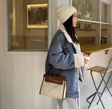 여성용 겨울용 데님 복슬복슬 무스탕 코트 자켓