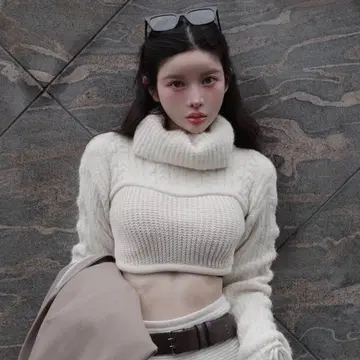 암 디자인 터틀 니트탑 (IVO)