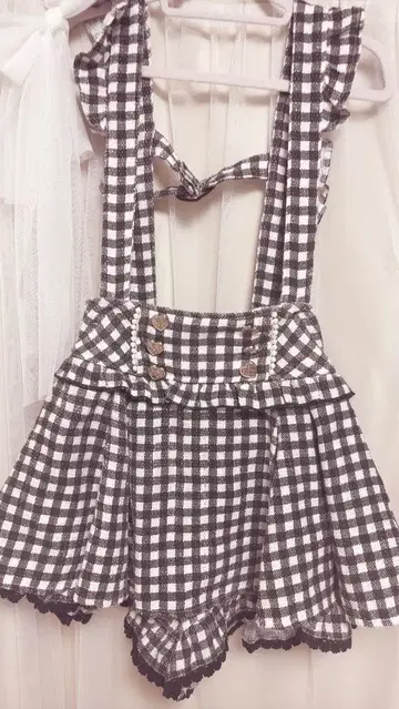 LIZLISA 깅엄 트위드 서스펜더 스커트