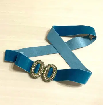 SEMI-COUTURE 크리스탈 장식 터콰이즈 벨트