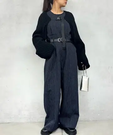 HiNT/힌트 점프 수트 맥시 길이 캐주얼 라운드넥 와이드