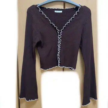 올리브 데 올리브 브라운 리브 프릴 가디건