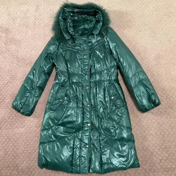 다크 그린 퍼 달린 다운 자켓 사이즈 9