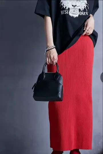 와이드 리브 롱 니트 타이트 스커트 GEVS.