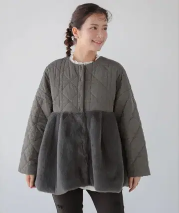 Fit more 퀼팅 퍼 페플럼 코트