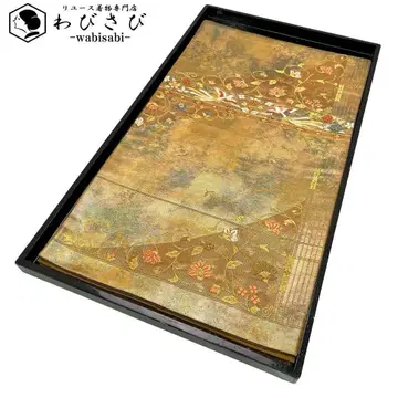 후쿠로 오비 꽃+덩굴 패턴과 봉황 금은사 골드 컬러 포멀 O-4324