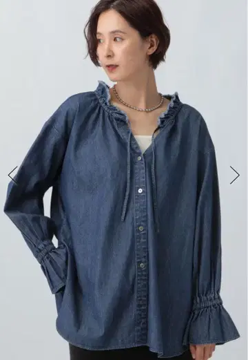 렙심 LEPSIM 데님 프릴 셔츠 긴팔 인디고 블루 미사용 새상품