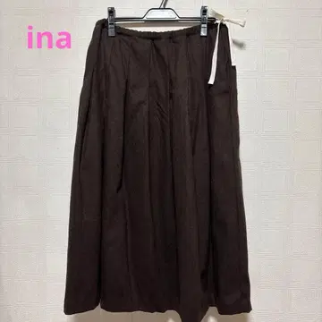 미사용 새상품 ina 울 허리 턱 스커트 다크 브라운