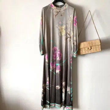 레오나르 최고급 실크 저지 드레이프감 원피스 그레이