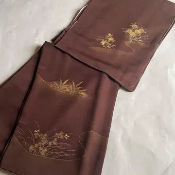 순수 실크 호몬기 이중 기모노 옅은 보라색 초화 무늬 미사용 새상품