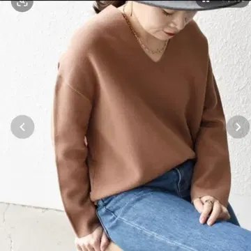 쉽스 SHIPS 브라운 V넥 긴팔 상의