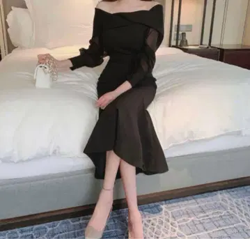 오프숄더 시스루 머메이드 원피스