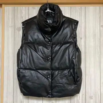 zara ZARA 자라 페이크 레더 다운 베스트 충전솜 퍼프