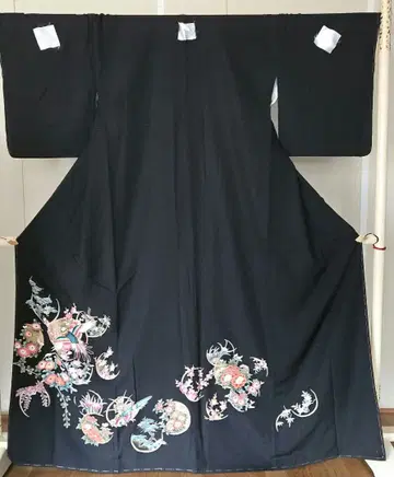 에도 문장 기모노 블랙 문장 기모노 완성품 문장 없음 새상품