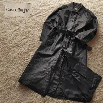 Castelbajac 천연 가죽 소가죽 슈퍼 롱 코트 가죽 트렌치코트