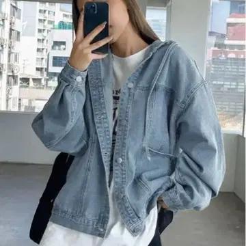 후드 부착 오버 사이즈 데님 자켓