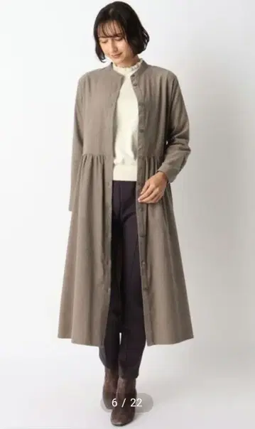 로라 애슐리 [세탁 가능] 얇은 코드 밴드 카라 셔츠 드레스 브라운 38