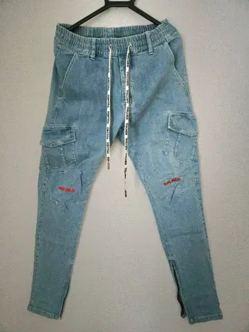 VOLNEO 데님 카고 팬츠 라이트 블루