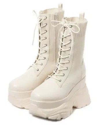 [ R&E ] 통굽 러버 Storm 삭스 레이스업 미들 부츠