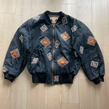 핑크하우스 충전솜 점퍼 블루종 MA-1 곰 무늬 와펜