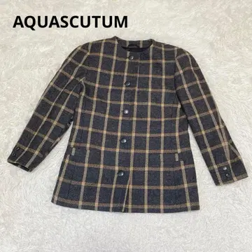 a1989 [ 아쿠아 스큐텀 ] 체크 코트 노카라 트위드 자켓