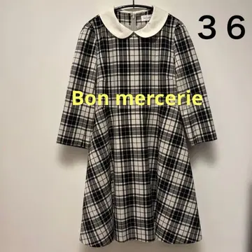Bon mercerie 체크 무늬 긴팔 원피스 (화이트 카라 부착)