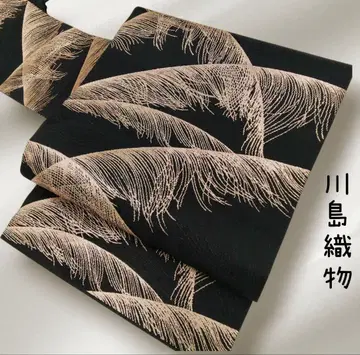 카와시마 직물 장척 나고야 오비 앤틱 골드 블랙 x 금실 #1152