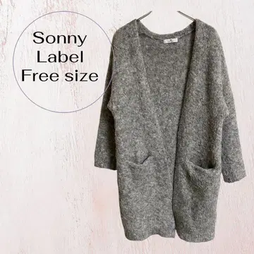 서니 라벨 가디건 그레이 프리 사이즈 포켓 부착 오픈 프론트