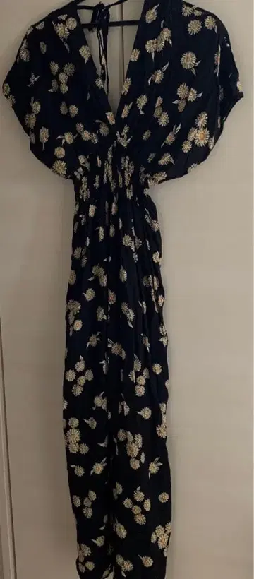 미라나 하와이 꽃무늬 롱 원피스 블랙 리조트 원사이즈